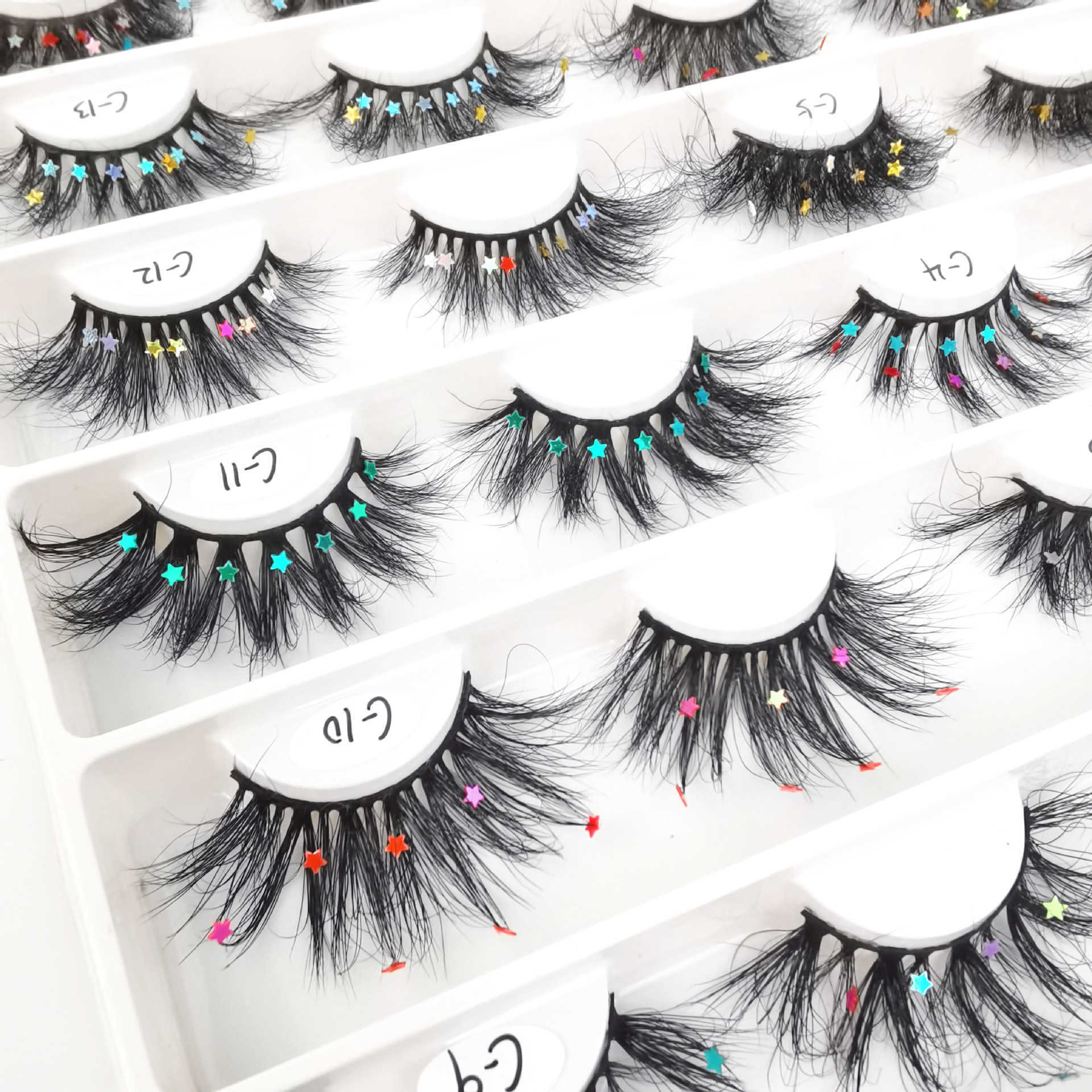 Color 3D false eyelashes Christmas makeup stage makeup glitter powder sequins thick exaggerated mink eyelashes W250324