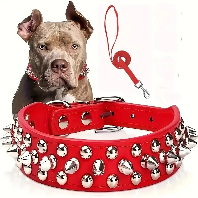 Spiked Dog Collar And Leash Set Rivet Leather Dog Collar Adjustable Dog Collar For Outdoor Walking 250320