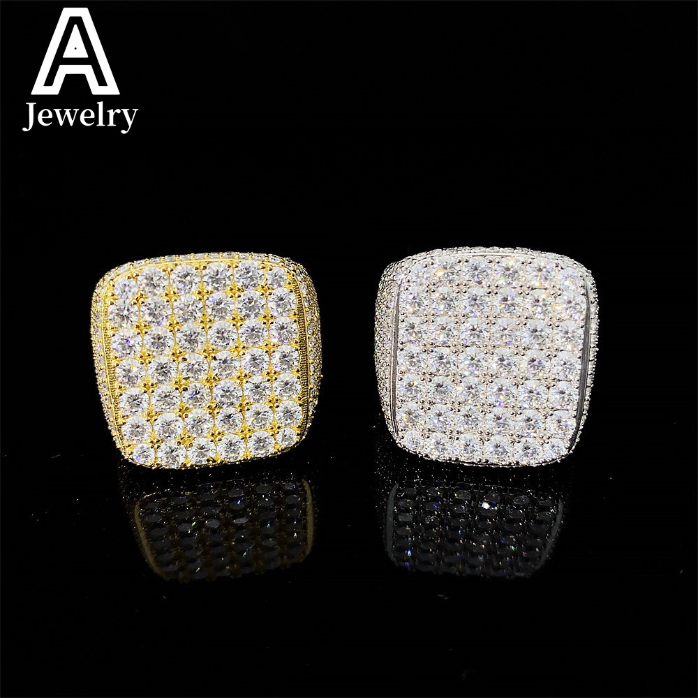 Europe and the United States hip hop 925 sterling silver Moissanite square fashion ring selling trend rings for men and women