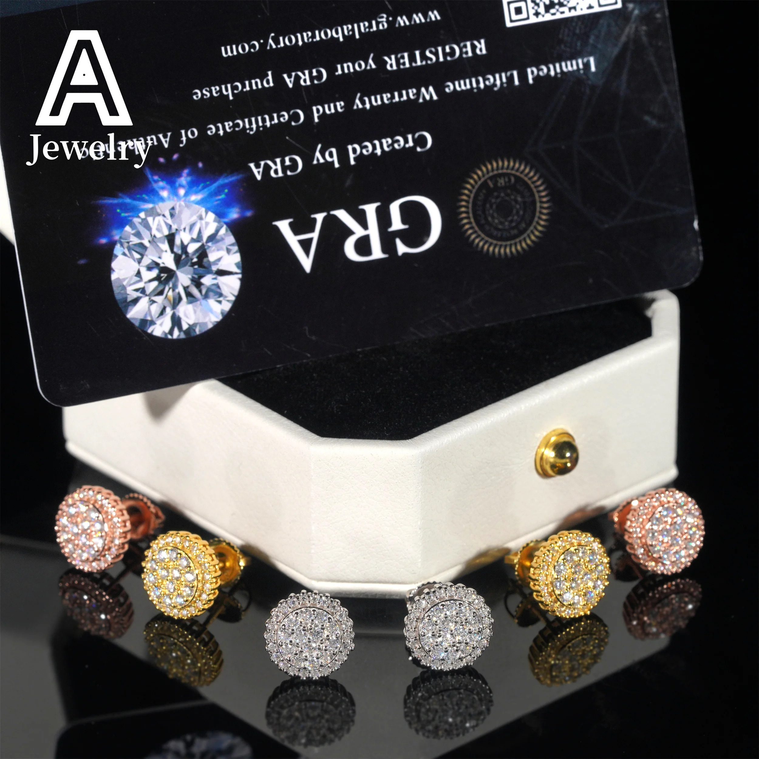 New men and women personality 925 silver Moissamite trend round earrings European and American rapper hot earrings