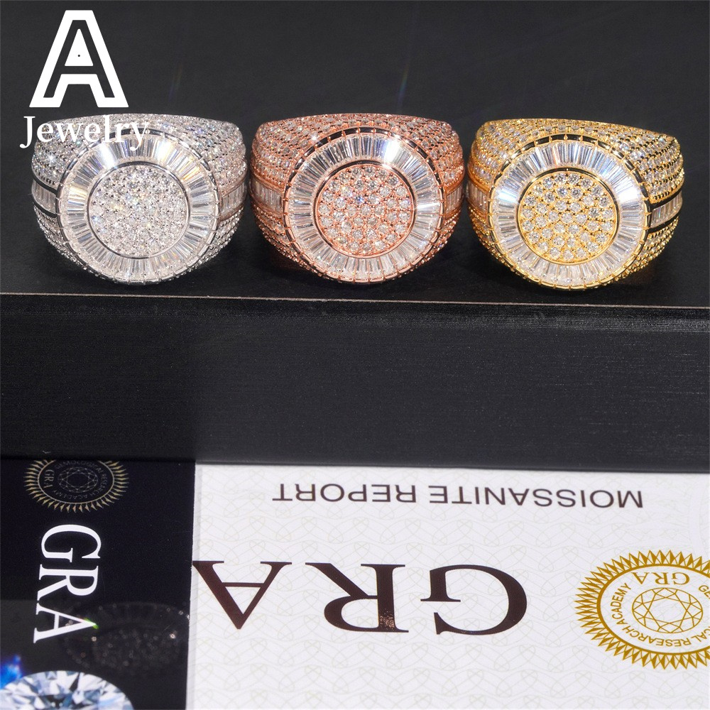 Half Iced Out Baguette Cut Moissanite Diamond Rings Men Fashion Wedding Bands 925 Sterling Silver Hip Hop Jewelry