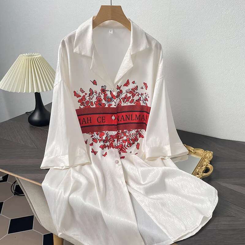 Sexy Print Wer Sleepshirt Nightdress Summer Female Sleepwear Nightgown Gerie Casual Home Wear Loungewear Satin Nightwear