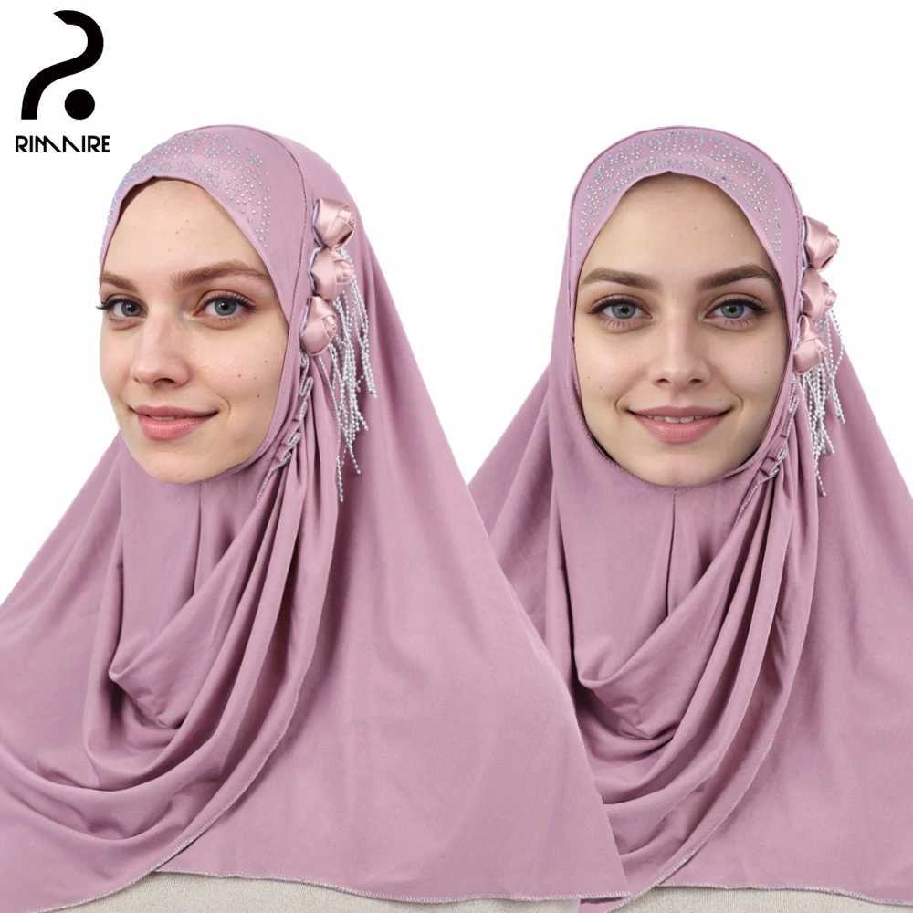Light Purple Floral Muslim Hijabs High Quality Instant Turbine Spring/Summer Womens Solid Color Scarf Packaging Gift X250324