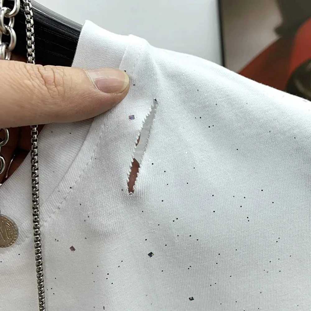 Mens vest starry sky hole retro vest summer casual sports gym fashionable Korean round neck top mens clothing 2024 unisex X250324