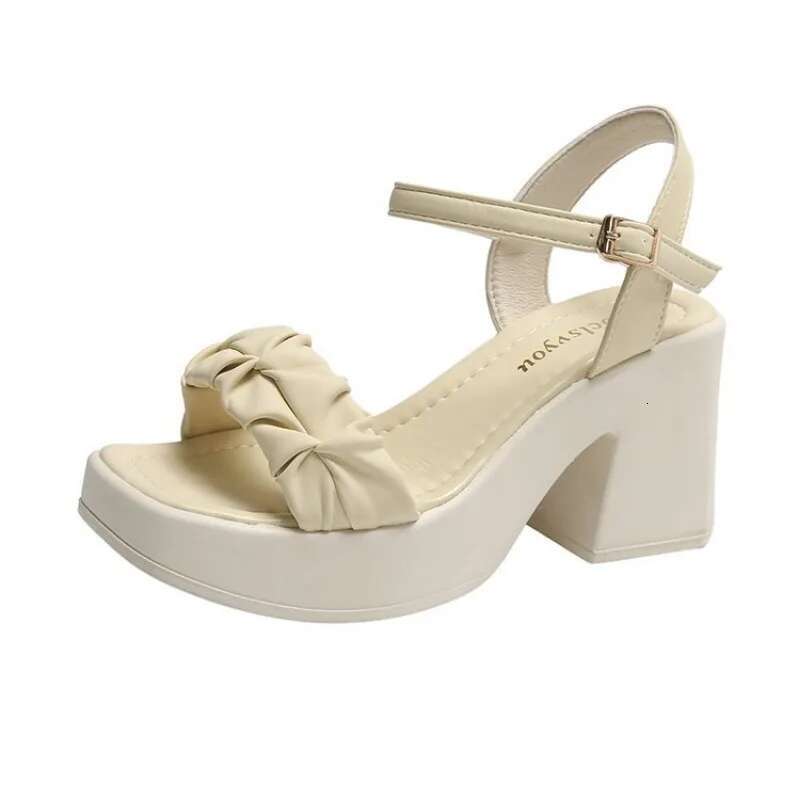 Summer New Open Toe Pearl Button Strap Waterproof Platform Sandals Women Thick Sole Shoes for Women's