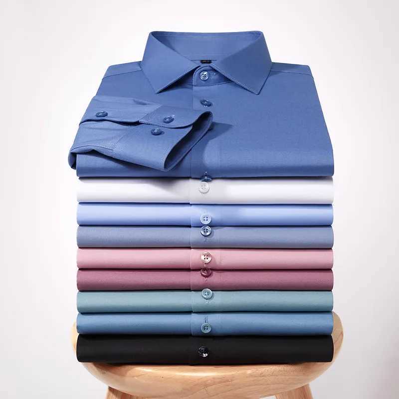 New wrinkle resistant mens shirt long sleeved dress suitable for slim fitting Camisa Social Business shirt white shirt blue S-4XL X250324