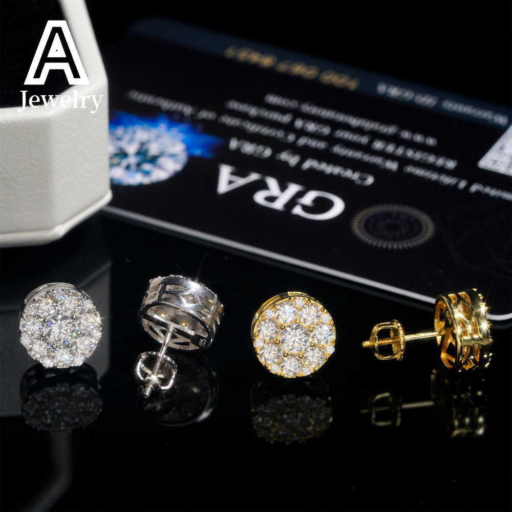 Pass Diamond Tester VVS Moissanite Earrings 925 Sterling Silver Jewelry Square Shape Diamond Studs Screw Back Hip Hop Earrings