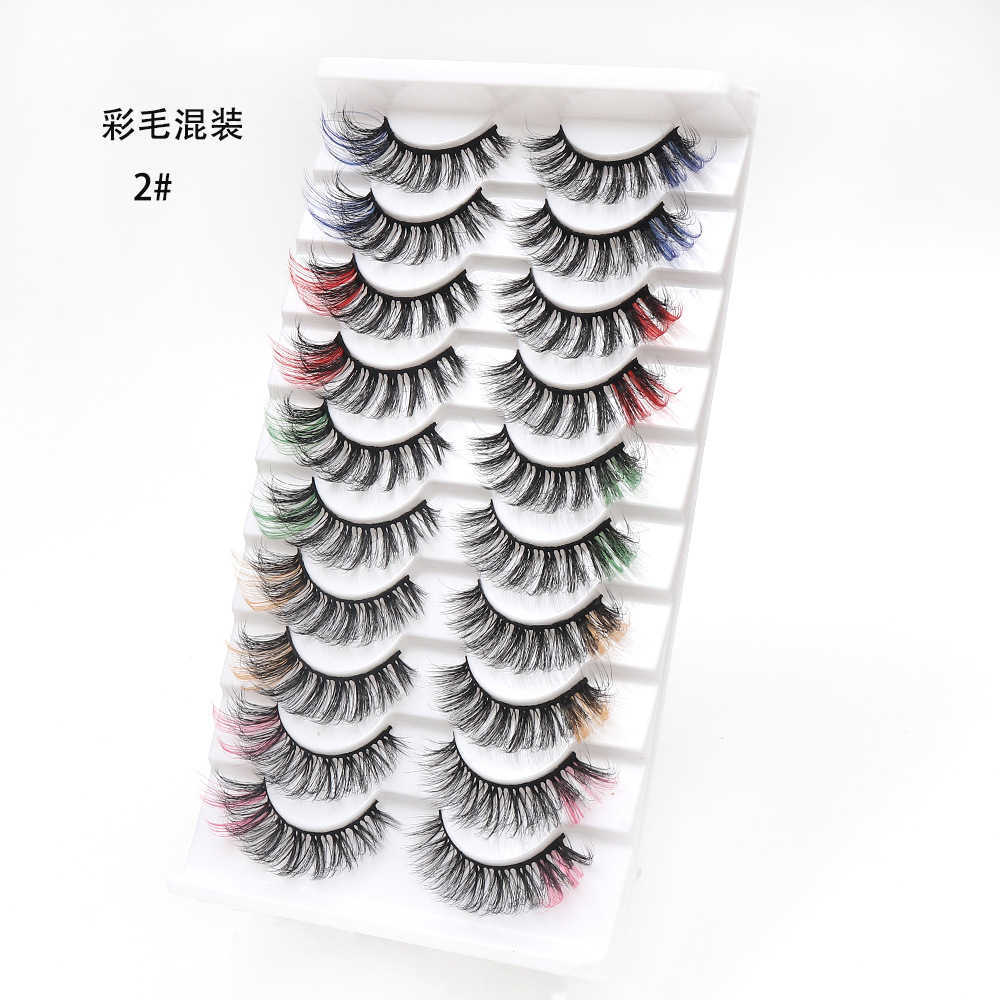 10 pairs of mixed color high imitation false eyelashes exaggerated stage makeup thick and curly with a dazzling and colorful look W250324