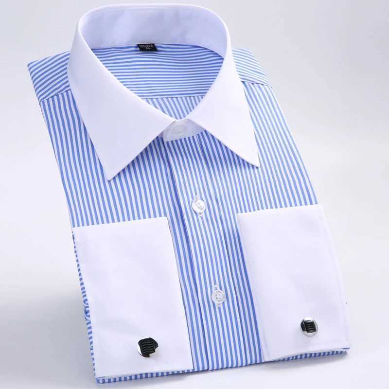 New mens classic French cufflink shirt brand mens formal shirt long sleeved dress mens Camisa Masculina X250324