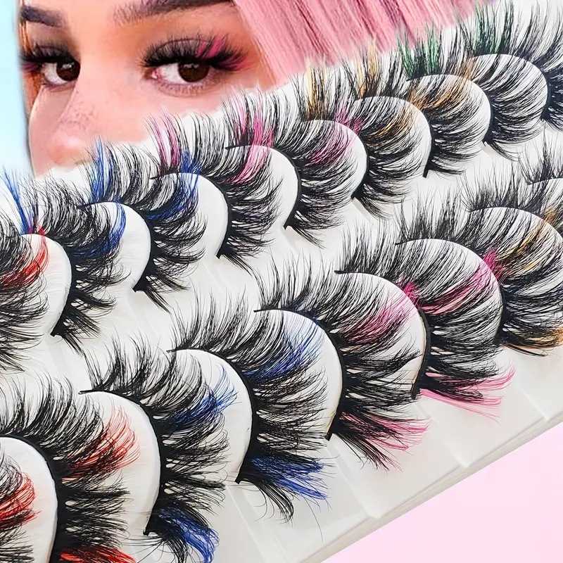 10 pairs of mixed color high imitation false eyelashes exaggerated stage makeup thick and curly with a dazzling and colorful look W250324