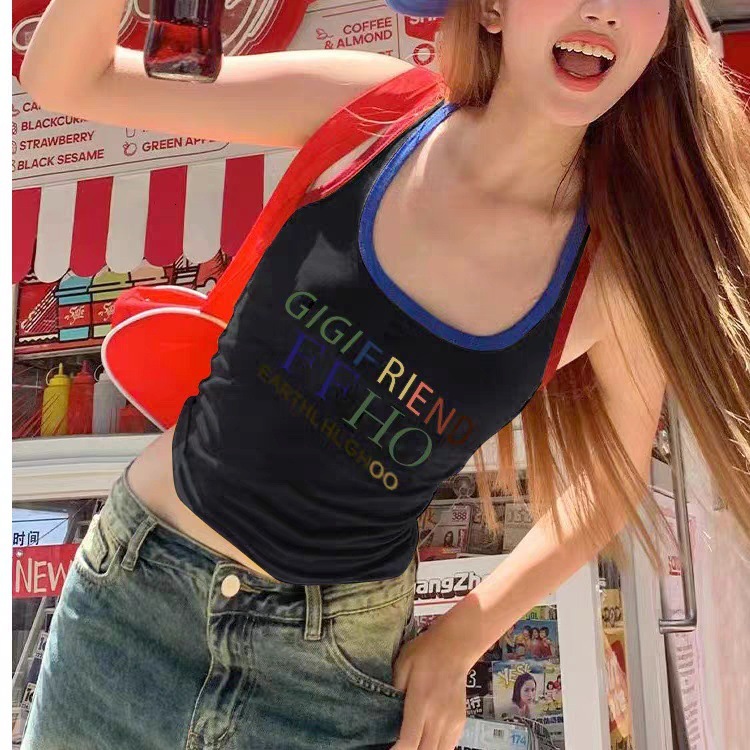 2025 New American Color Letter Printing Comparison Designer Women's Tank Top Breathable Spicy Slimming Short Version Both Interior And Exterior T