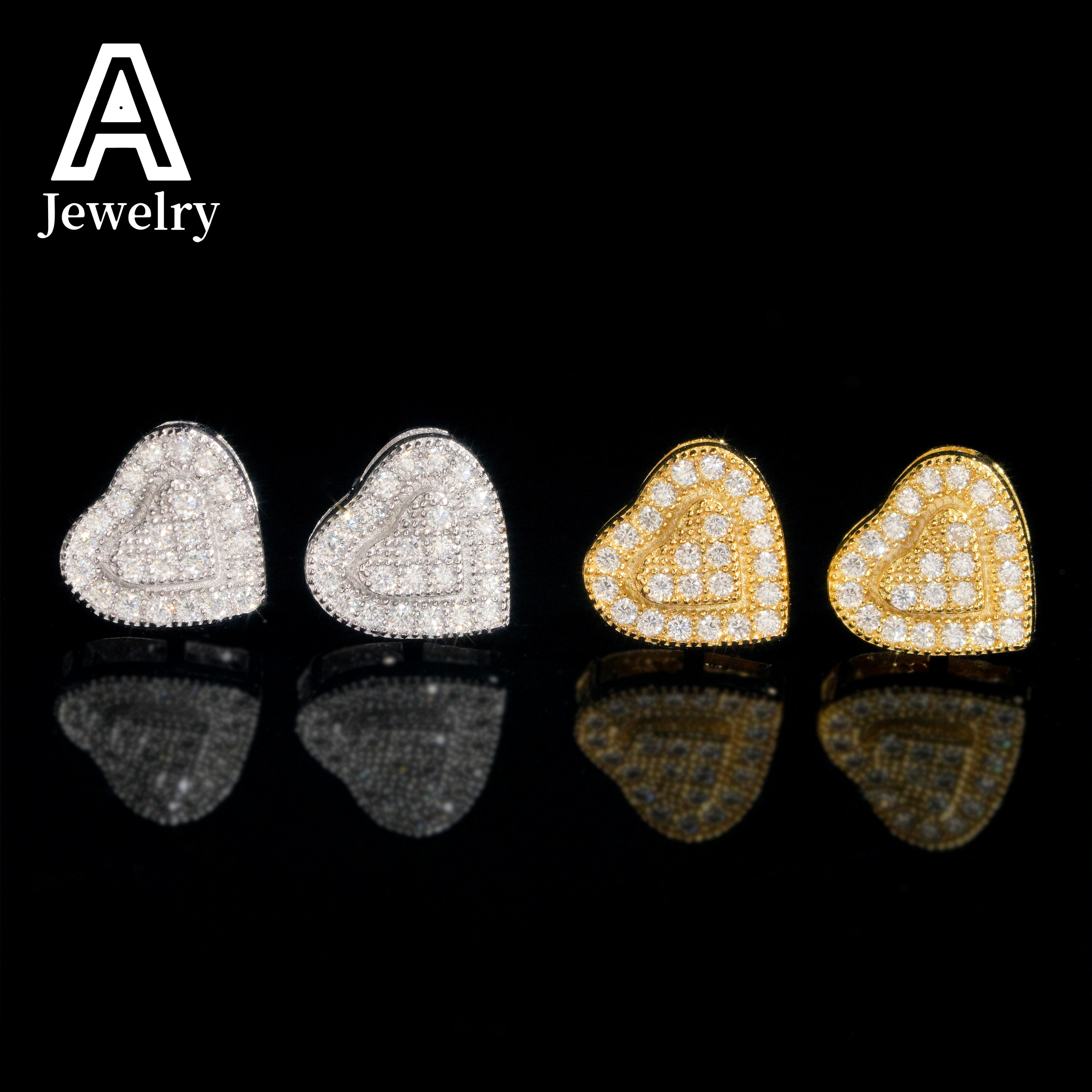 Fine jewelry 925 sterling silver diamond vvs moissanite jewelry heart stud earrings