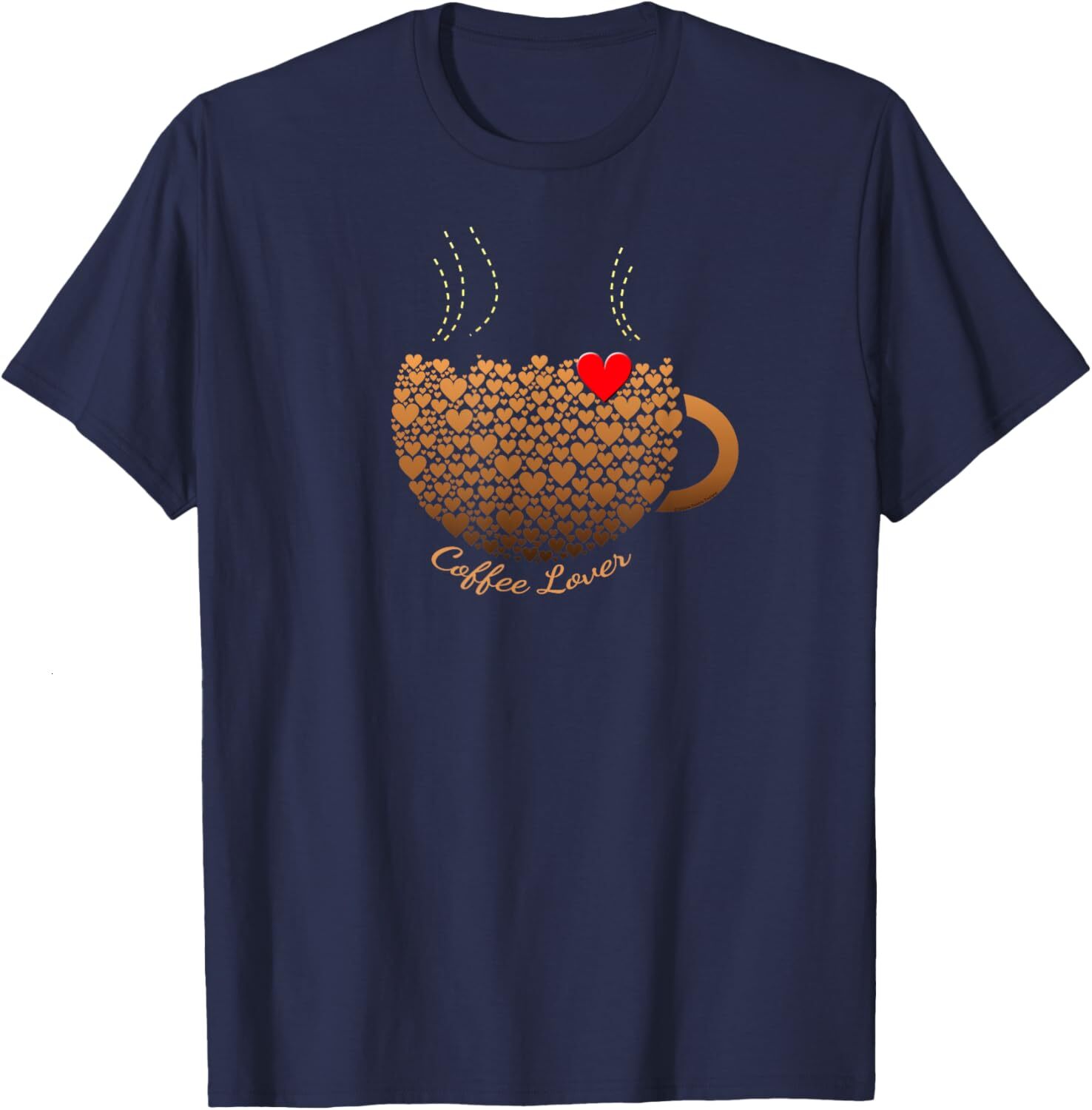 T shirt for Mens Coffee Lovers Steaming Cup filled with Hearts Coffee Lover Graphic Tee Casual Tops Clothes Short sleeve