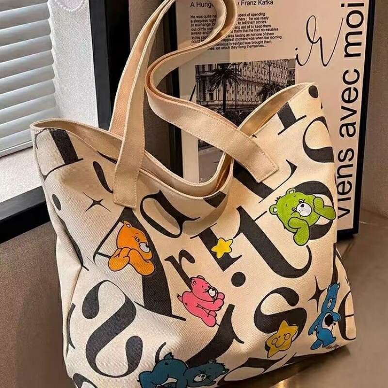Student Canvas Women's Large Capacity Tote Commuter Versatile Printed Mommy Handheld Shoulder Shopping Bag Women
