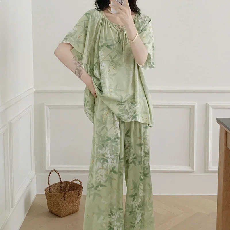 Pajamas womens summer shirts cotton silk thin home loose casual comfortable high-end soft simple ethnic style 250321