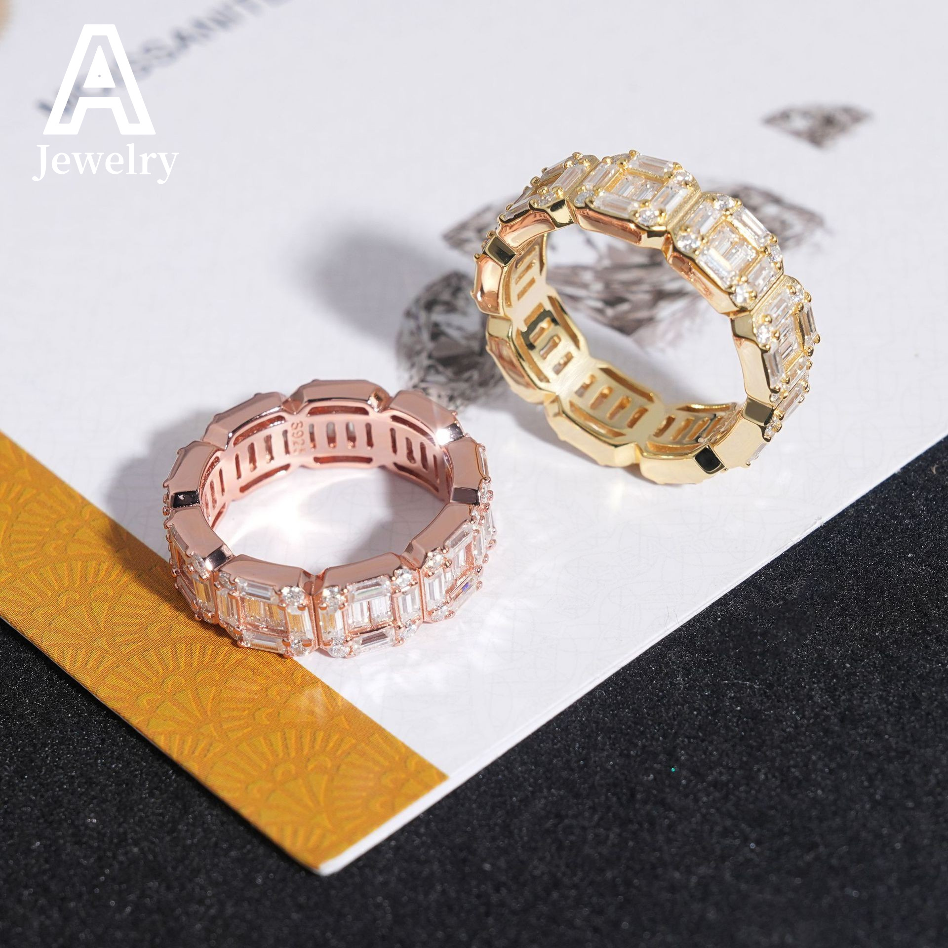 New Style unique flat line cut 925 sterling silver Moissanite ring for men and women Hip Hop set fashion rings