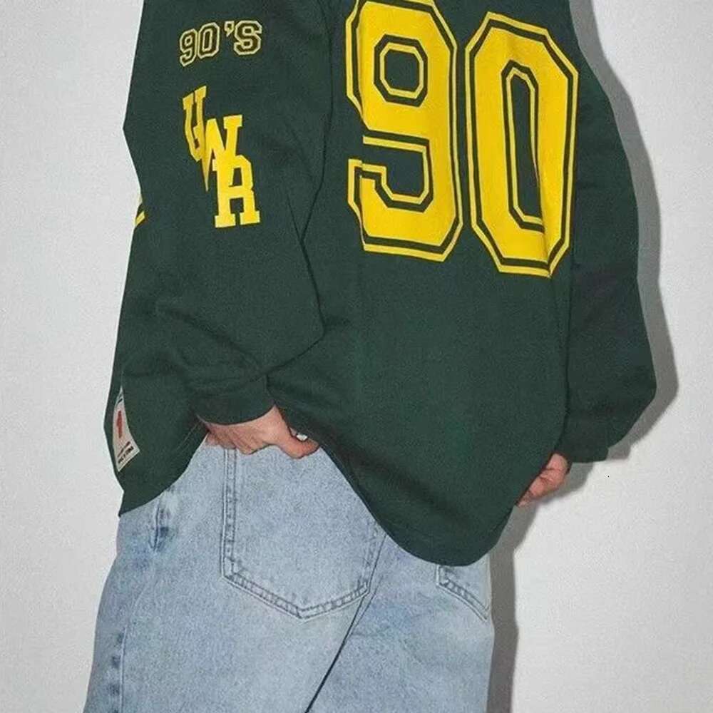 Mens Retro Street American Hip-Hop Number Print Pullover Stylish Campus Sporty Youthful Daily Baggy Casual Sweatshirt