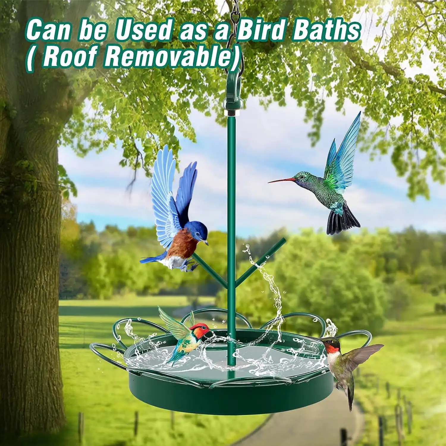 Metal Wild Bird Feeder for Outside Hanging Feeders with Hook 2LB Capacity Seed Birdfeeder Outdoors Garden Yard Green 250320