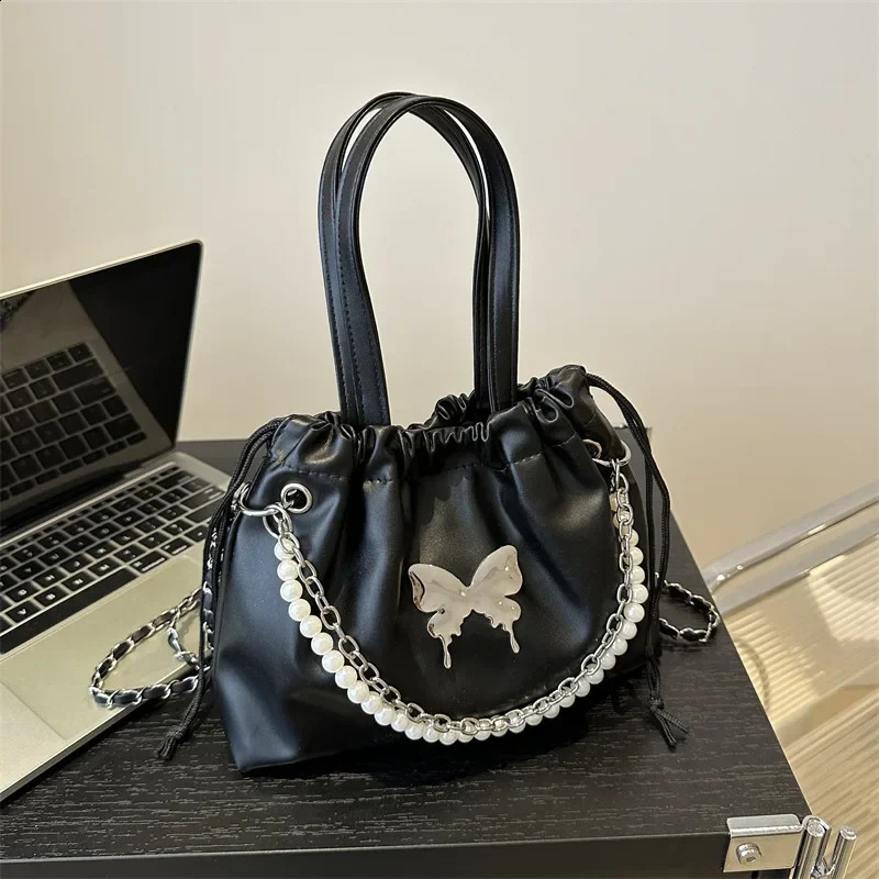 Silver Butterfly Backpack Womens Trendy Fashion Korean Pearl Chain Backpack Versatile Handbag 250318