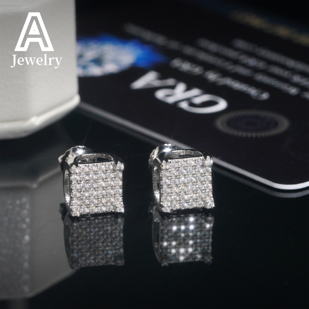 Cheap Price Ear Studs 925 Silver Earrings Hip Hop Men Women Square Shape Moissanite Diamond Earrings With GRA Certificate