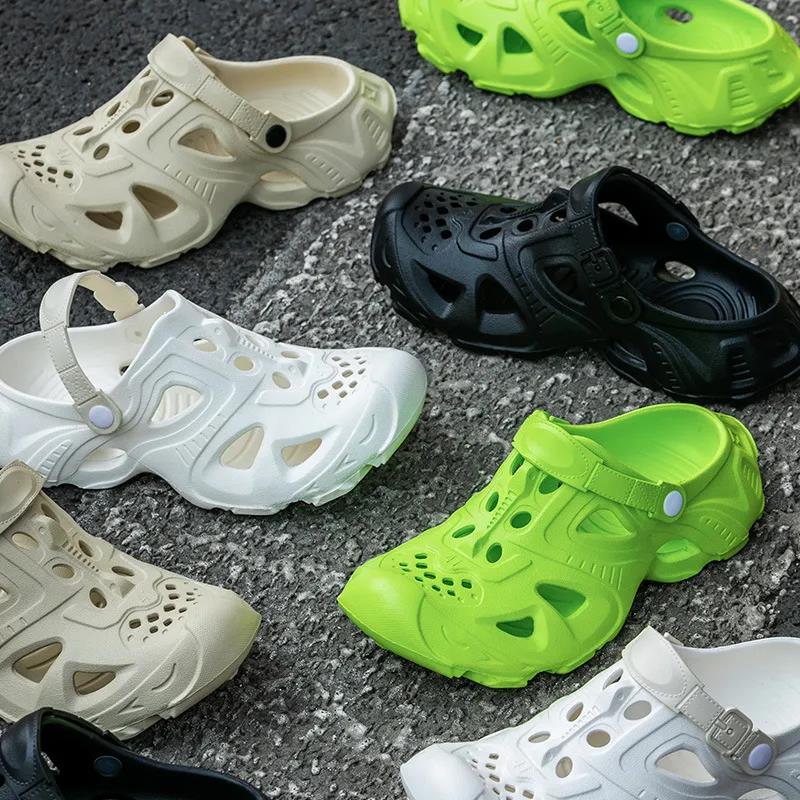 Thick soled sandals Designer anti slip toe cap slippers wear-resistant breathable perforated shoes men buckle external wear non smelly foot sandals NE