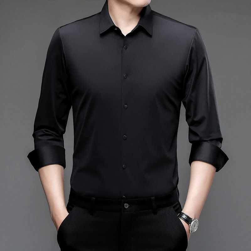 High quality stretch wrinkle resistant mens shirt long sleeved dress mens slim fit social business shirt striped shirt S-5XL X250324