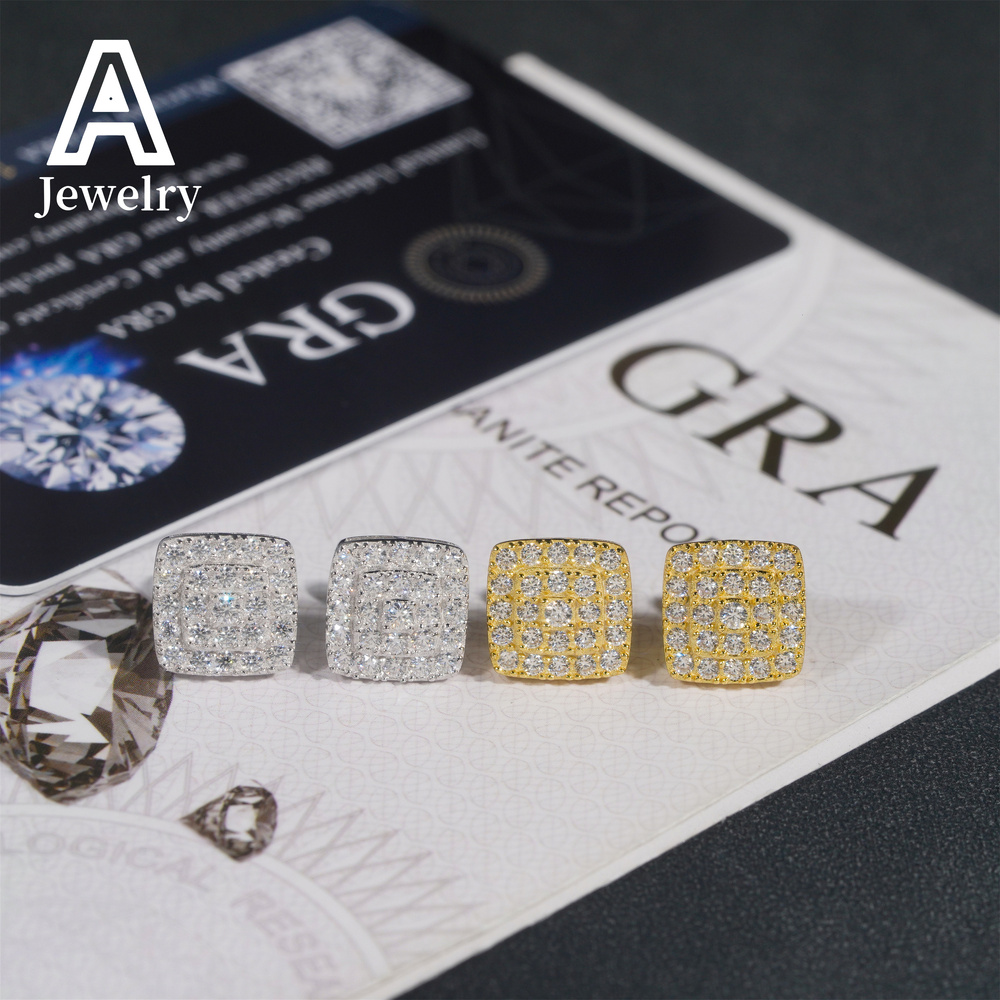 Hip Hop Jewelry Pass Diamond Tester Round Circle stud earrings VVS moissanite Ear Studs screw back earrings 925 Silver