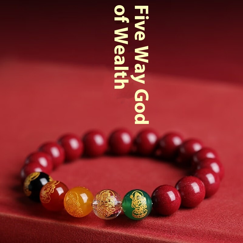 New Cinnabar Brave Bracelet Lunar New Year Five Roads God of Wealth Beads Bracelet Purple Gold Sand Men and Women