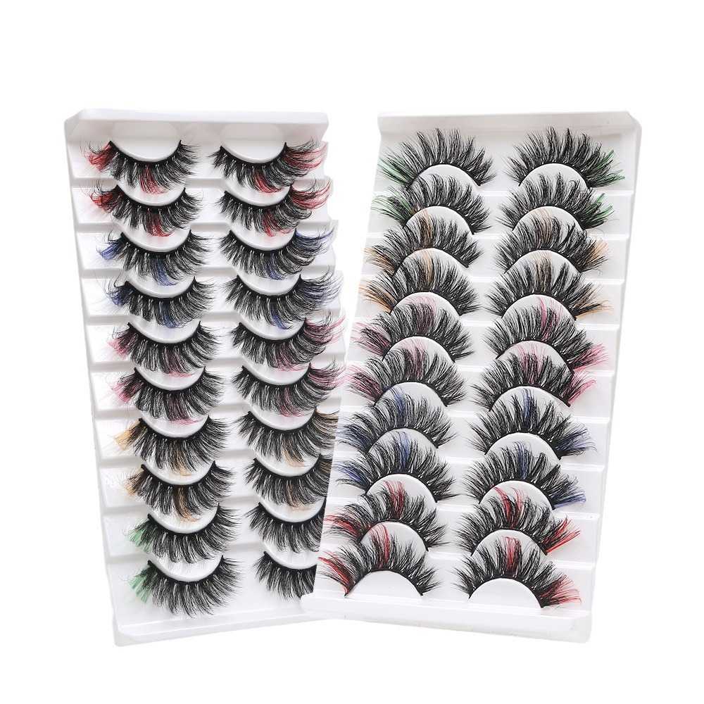 10 pairs of mixed color high imitation false eyelashes exaggerated stage makeup thick and curly with a dazzling and colorful look W250324