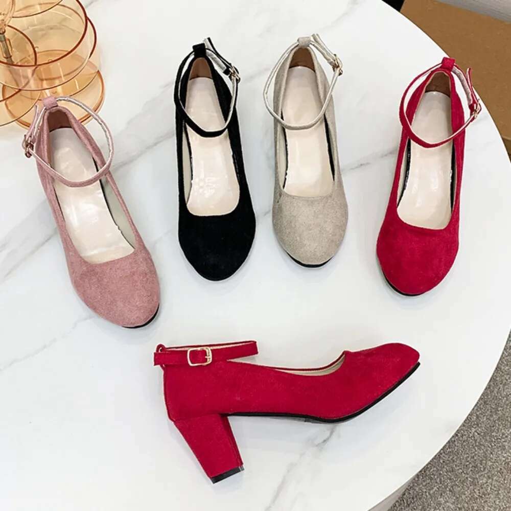 Women's Fashion Pumps Sweet Woman Thick High Heels Ankle Strap Female Platform Women Shoes