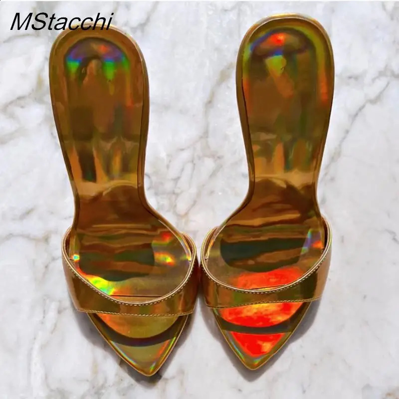 Laser Color Sandals For Women Slippers Summer Star Style Very High Heel Shoes Peep Toe Ladies Stiletto Sandals 250322