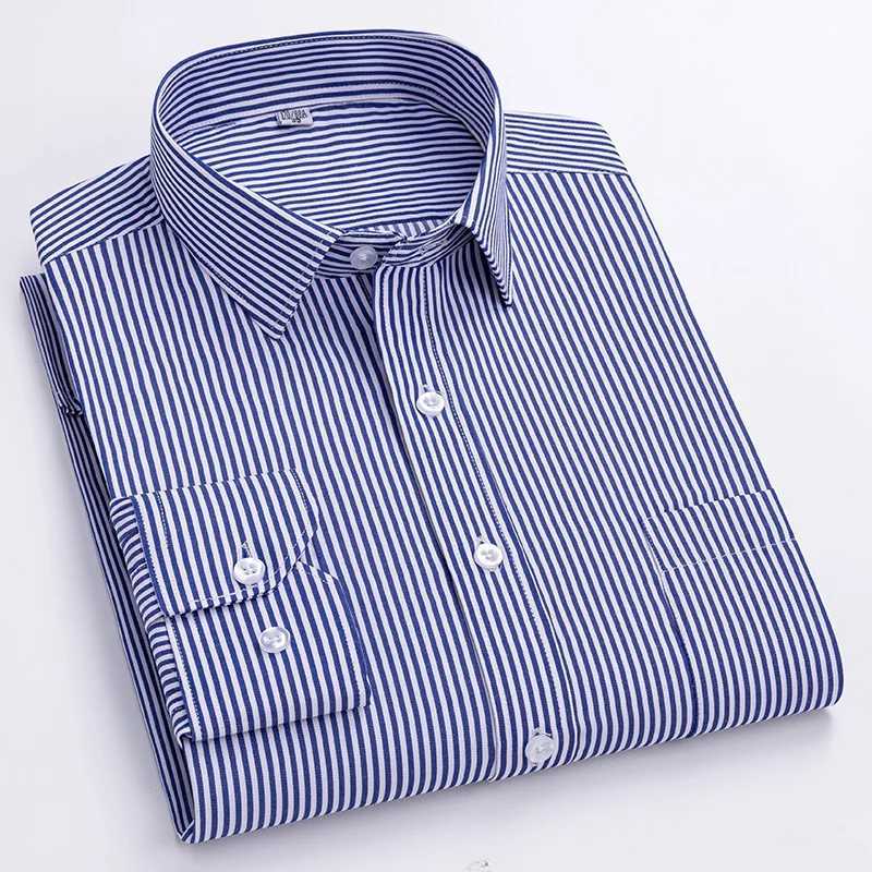 S~6XL Mens Formal Shirt Long Sleeve Oversized Office Solid Color Stripe Classic Edition Fashion Business White Shirt X250324