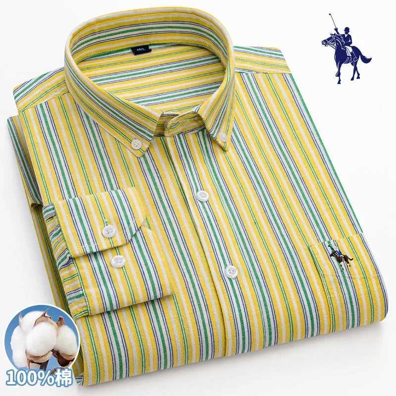 Mens long sleeved casual shirt cotton Oxford fashion stripe regular suitable for business shirt factory sales mens dress shirt X250324