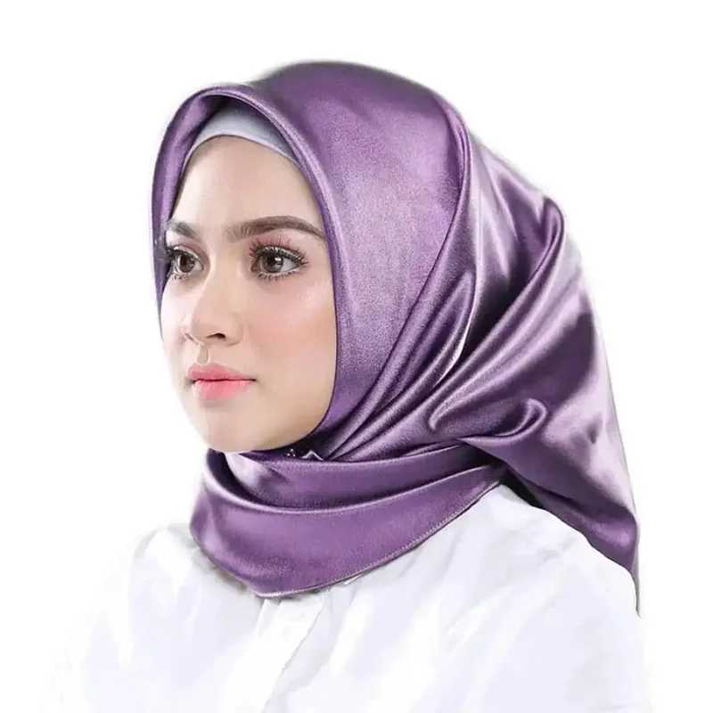 Solid color satin 90 square scarf suitable for Muslim headscarves womens fashionable simple scarf Islamic headscarf X250324