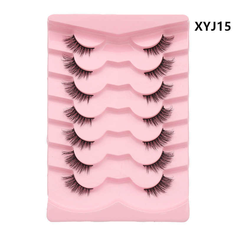 Seven pairs of cat eyes with half cut false eyelashes elongated eye tail with half eyes fox style slanted flight naturally dense W250324