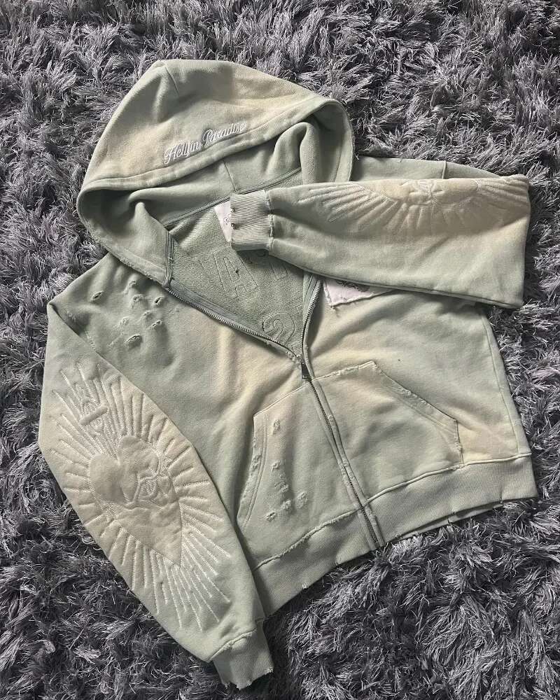 Haruku Gothic Zipper Hoodie Letter Embroidered Spliced Sweater High Street Punk Clothing Loose Vintage Y2k Top Sweatshirt