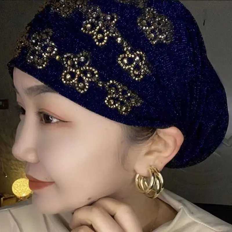 Summer Diamonds Turban Caps for Wen Elastic Wrap Bonnet Muslim Headbands Turban Fem Scarf Hats Chemo Wear X250324