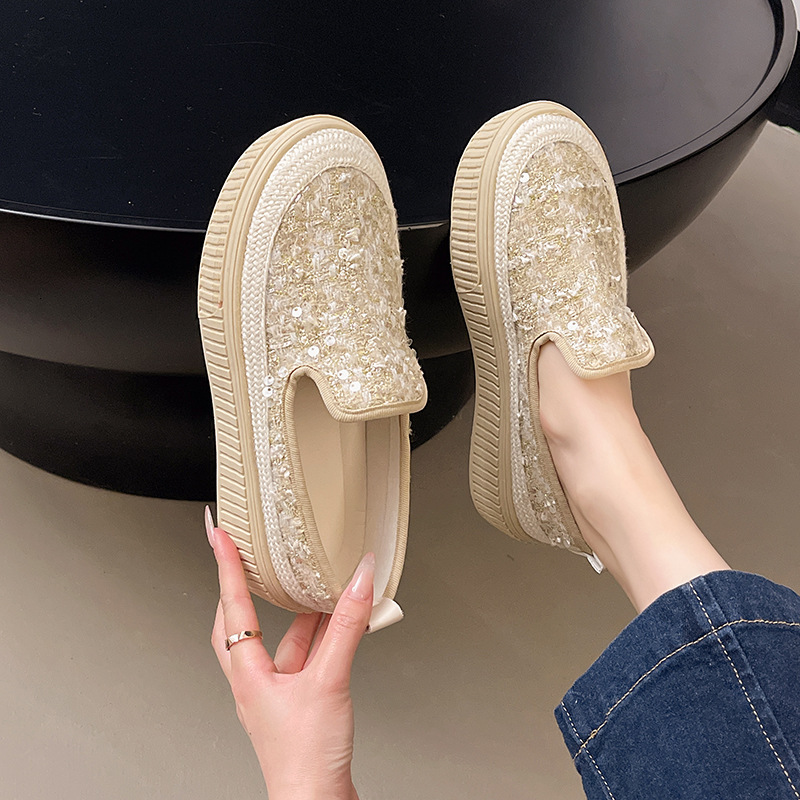 2025 new Korean version women's shoes designer fashion sequin thick sole fisherman women's shoes breathable casual single shoe