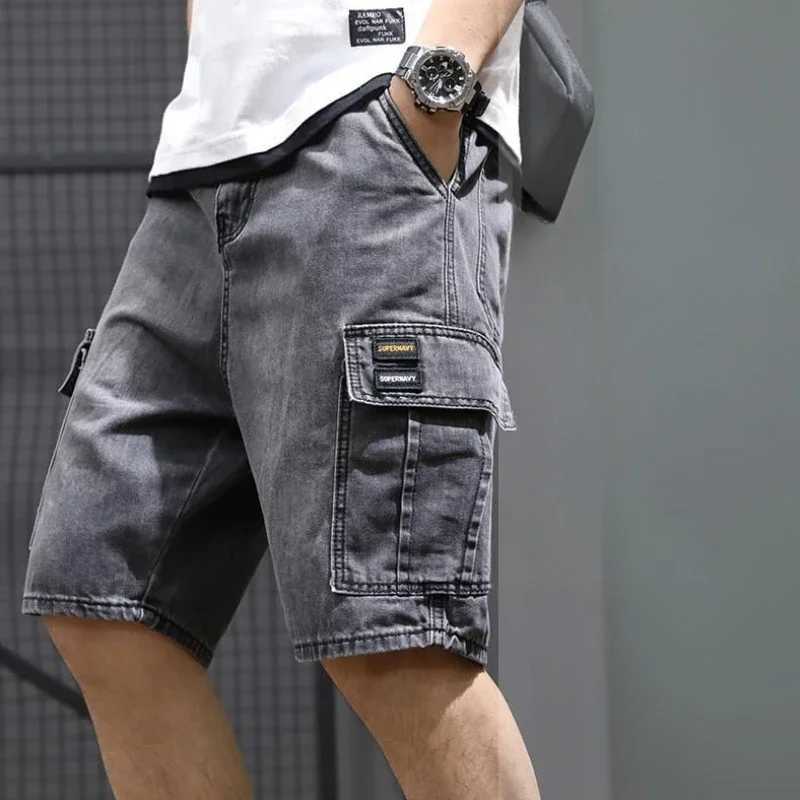 Mens Denim Shorts Black Gray Cargo Short Jeans Pants for Men with Pockets Popular Buttons Vintage Trend 2024 Comfortable Thin T250603