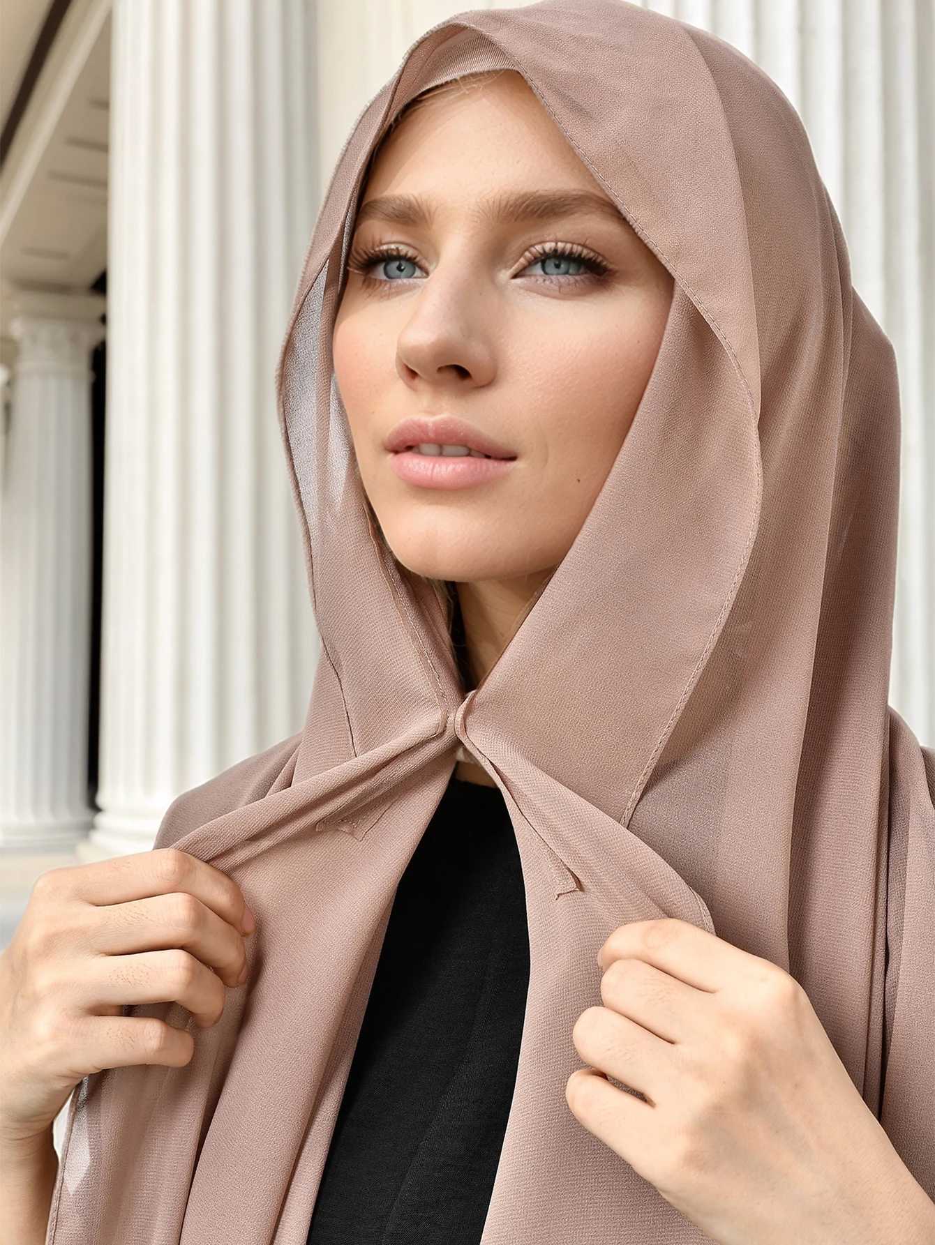 The latest instant chiffon headscarf with magnetic buckle solid color Muslim headscarf scarf Islamic headscarf fashion band shawl X250324