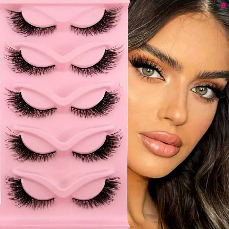 Five pairs of hard stem fake eyelashes with elongated tail natural cross thick and slanted fly elongated eyelashes W250324
