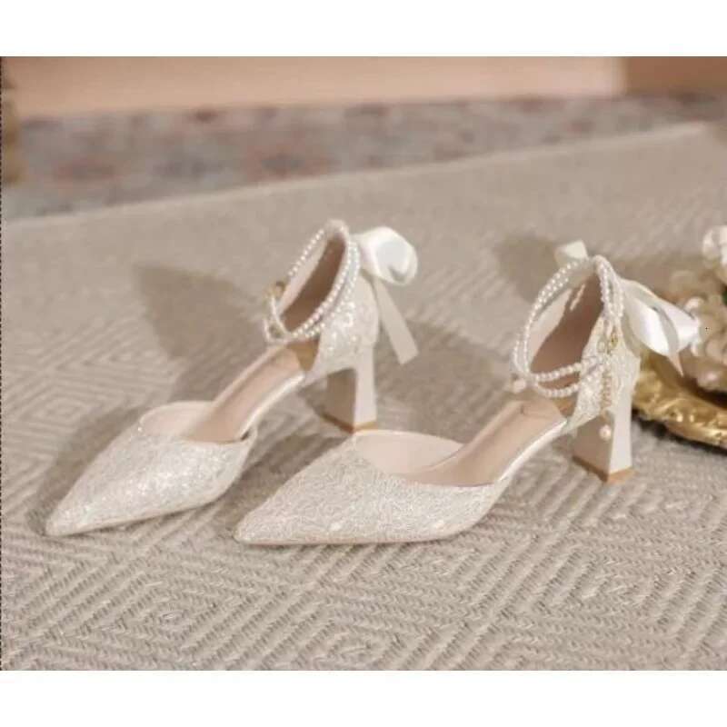 New Summer Women Pearl Heels Chunky Princess Bow High Heel Sandals Party Wedding Shoes Plus Size atos Mujer