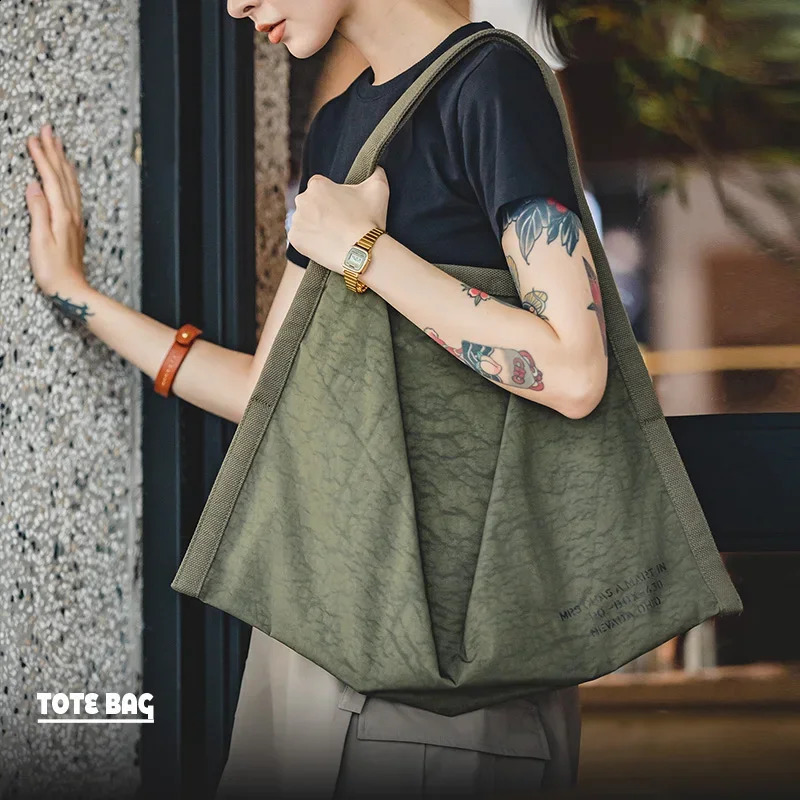 Maden er Tote Bag Vintage Nylon Handbags Large Capacity Waterproof High Quality Shoulder Bag Retro Green Autumn 250314