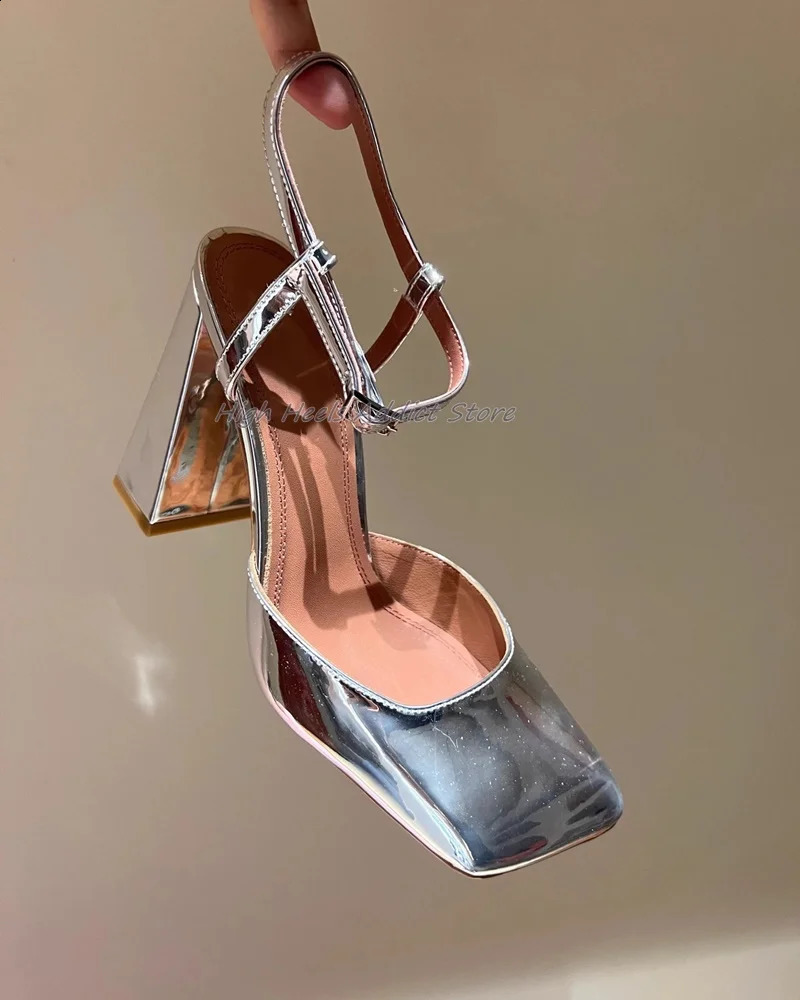 SqUAre Toe crystal chunky Heel Sandals Summer Satin Sexy High Heels Leather Shoes for Women Big Size 250322