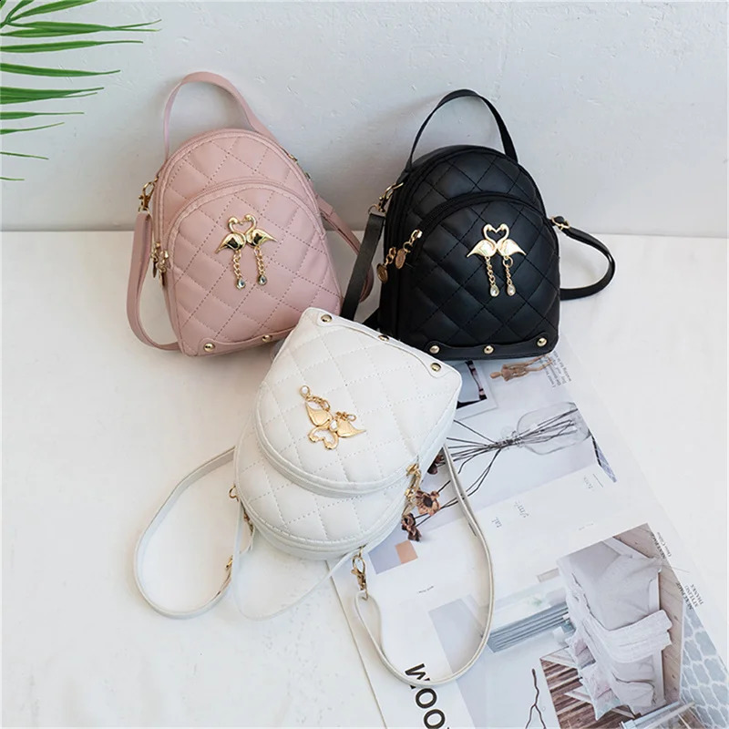 Diamond shaped student double-layer backpack womens fashionable swan tassel pendant mini backpack 250318