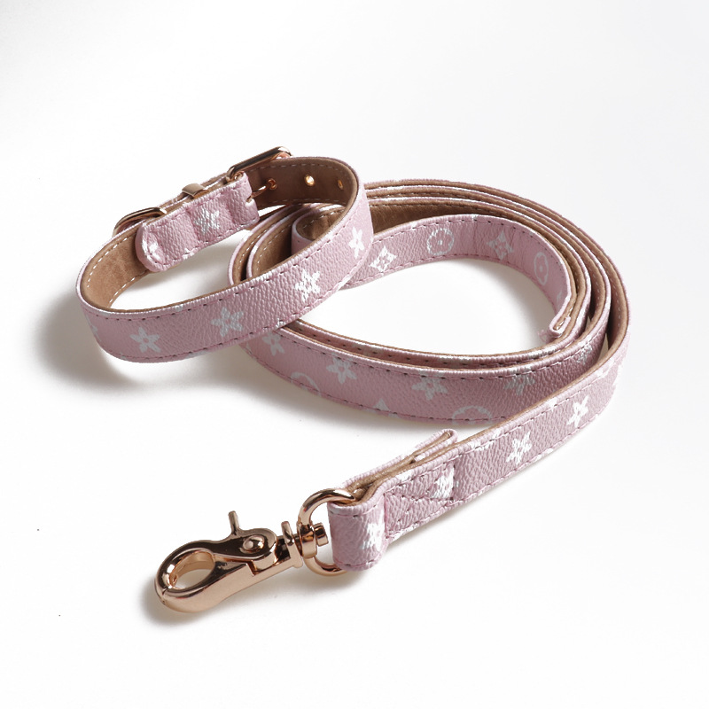 Classic Print Leather Dog Collar for Small Medium Dogs, Soft Padded Dog Leather Collar with luxury Gold Buckle, Durable Comfortable for Medium Dogs Da