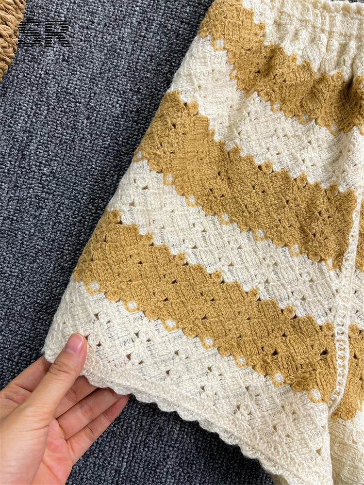 SINGREINY Backless Knit Beach Two Piece Set Women Elegant Strap Off Shoulder Camisole Elastic Waist Shorts Striped Summer Suit 250322