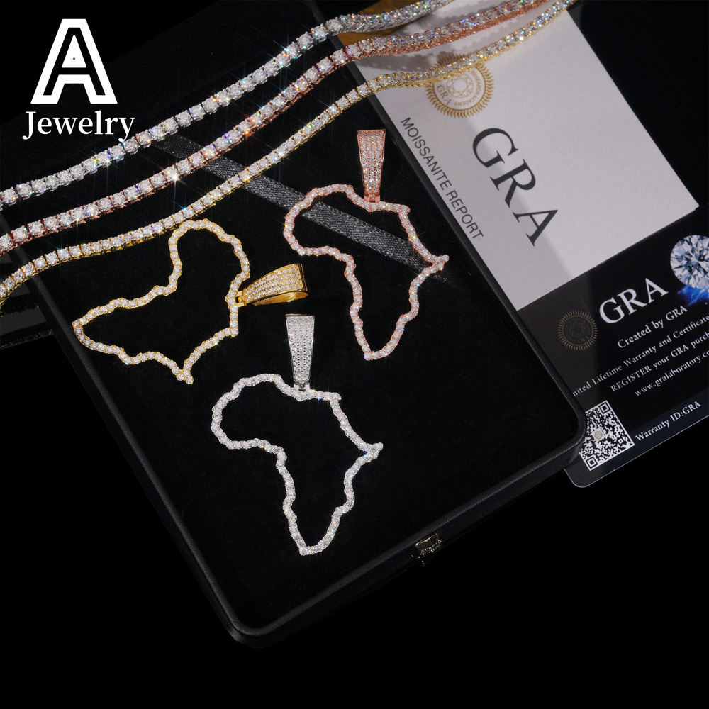 Map of Africa custom pendant s925 vvs moissanite jewelry custom hip hop pendant