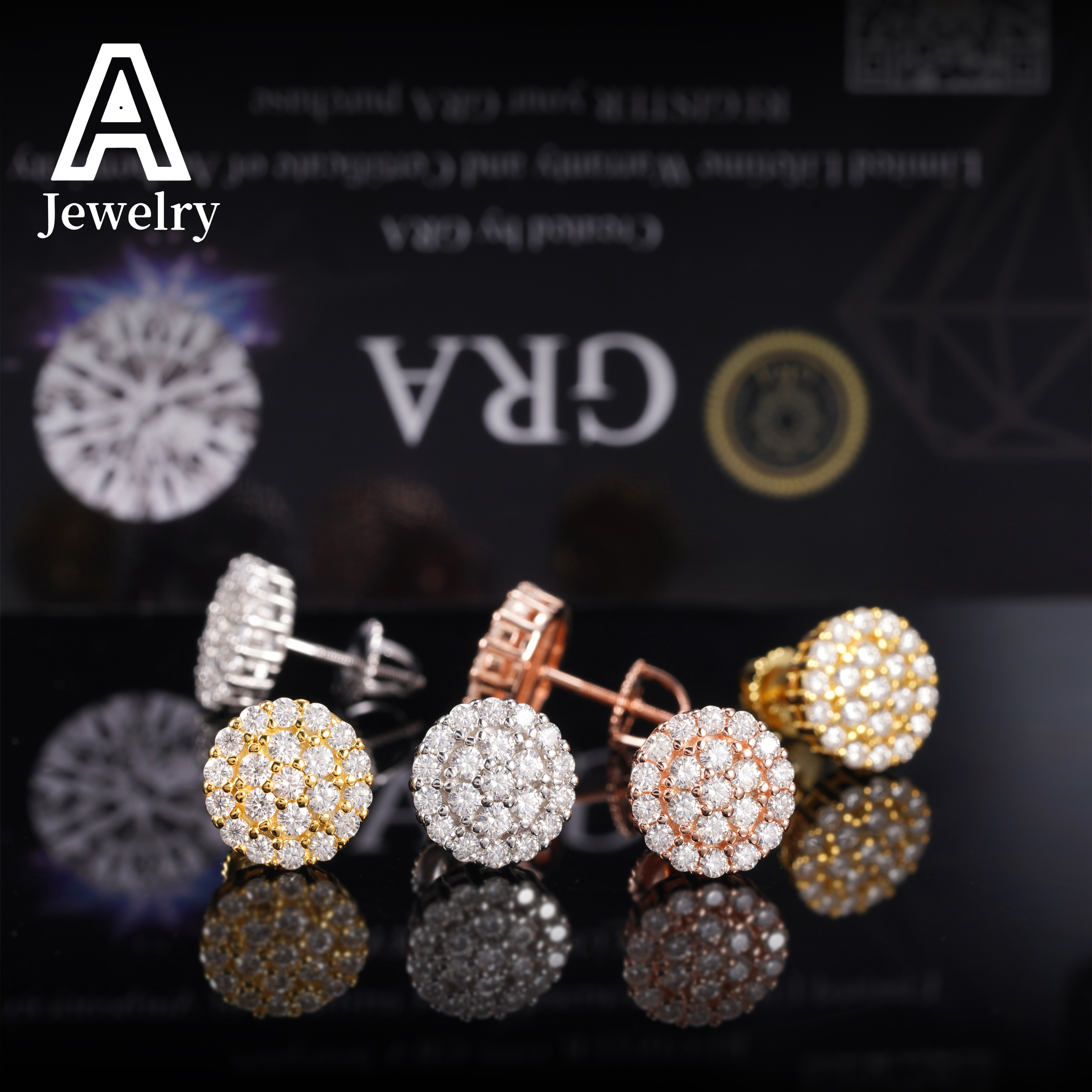 Newly launched 925 silver vvs Moissanite fashion round mens and womens hip hop advanced explosive earrings