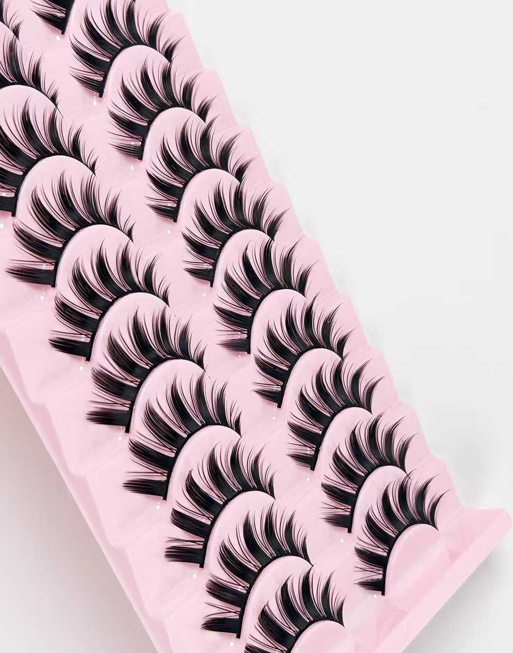 Thick curled false eyelashes ten pairs of big devil eyelashes natural COS pointed tail black hard stem W250324